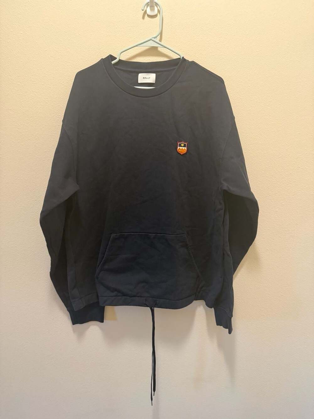 Bally Organic Cotton Crest Patch Drawstring Crewneck Sweatshirt Navy Size 3XL